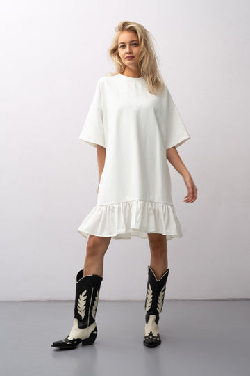 RUFFLE DRESS WHITE SHORT