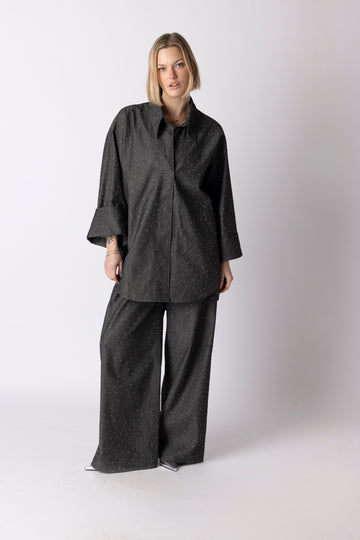 DENIM GLITTER PANTS GREY