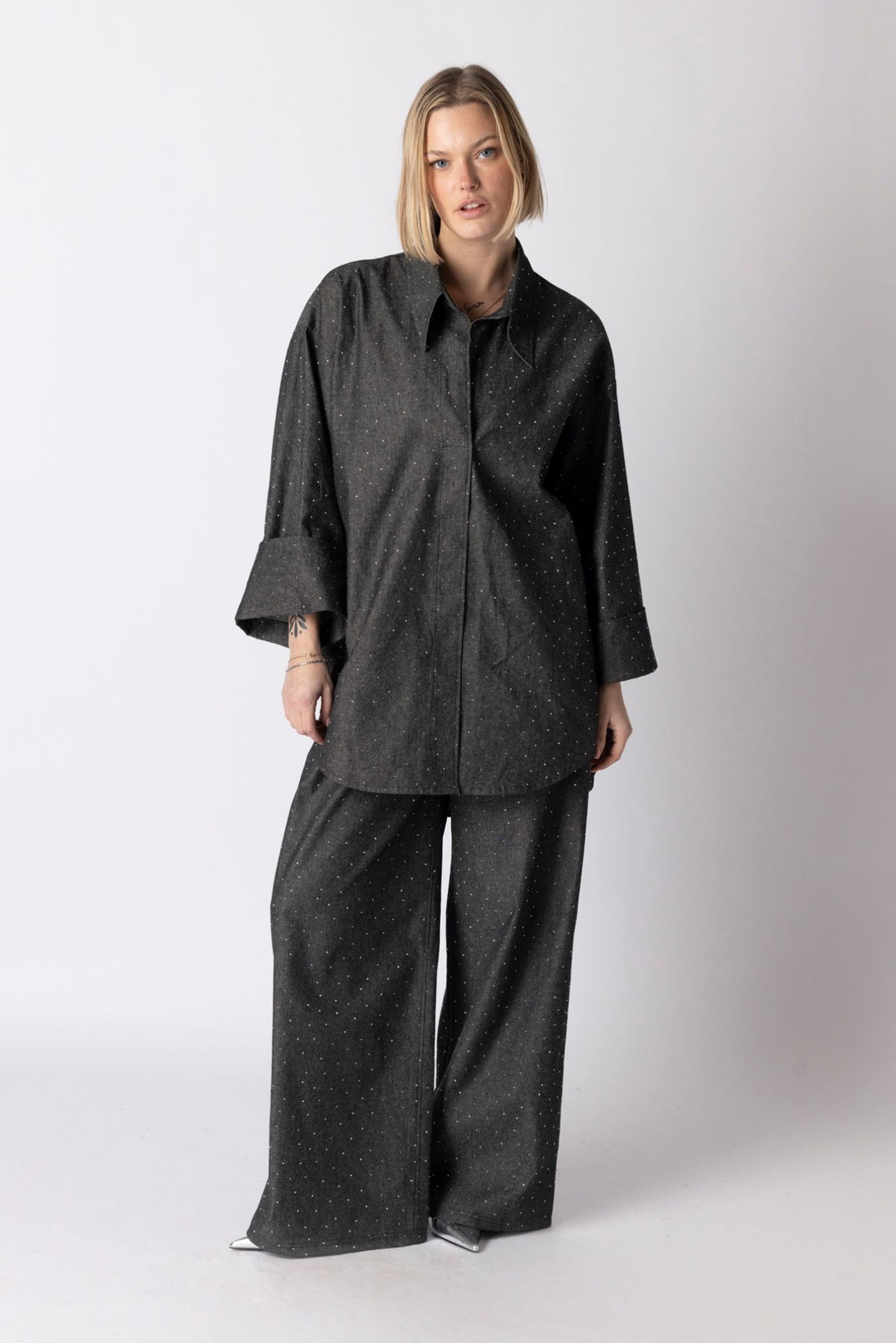 DENIM GLITTER PANTS GREY