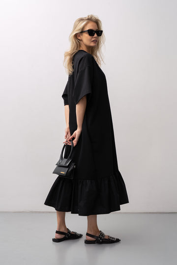 RUFFLE DRESS BLACK LONG