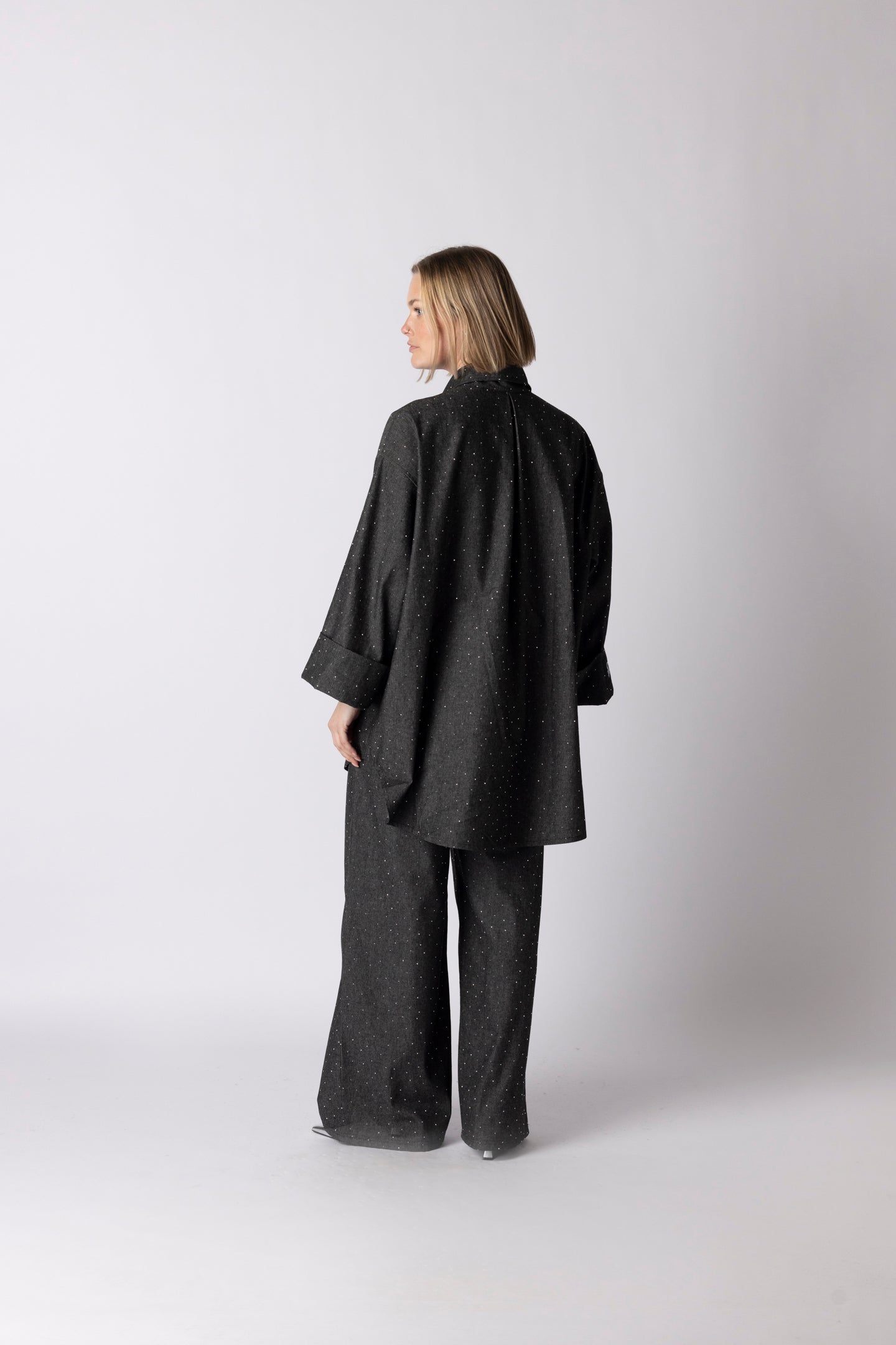 DENIM GLITTER PANTS GREY