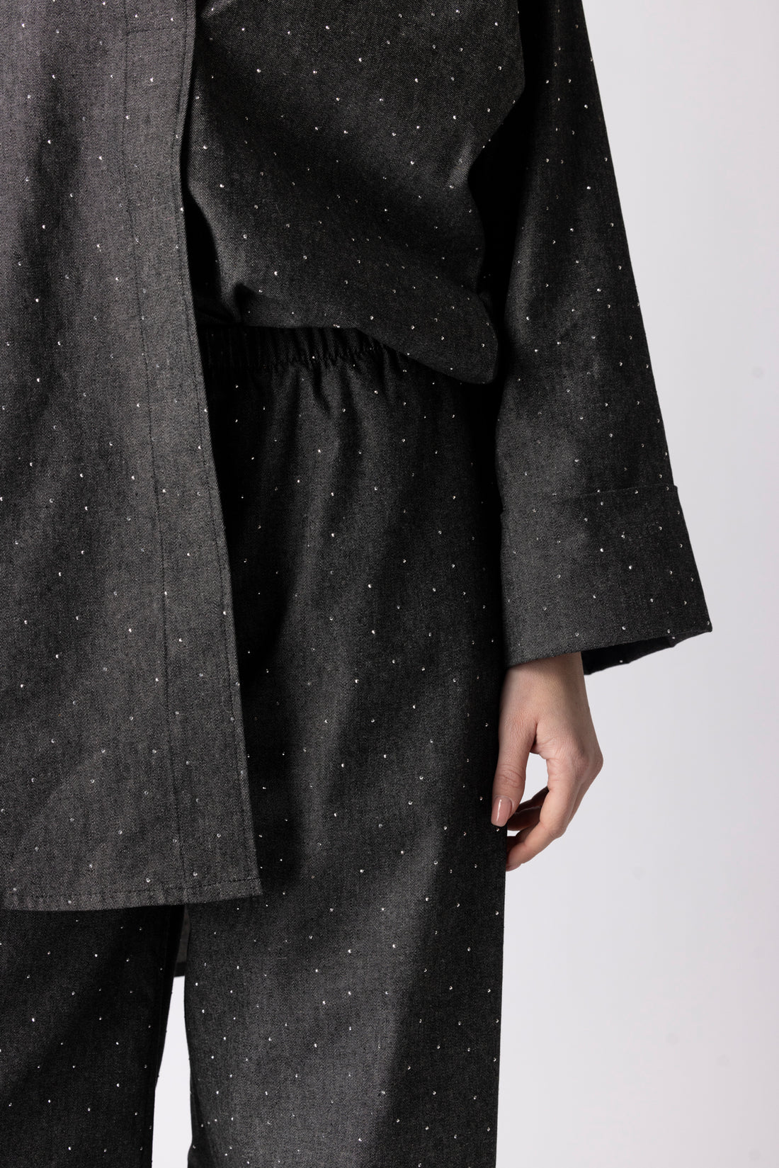 DENIM GLITTER PANTS GREY