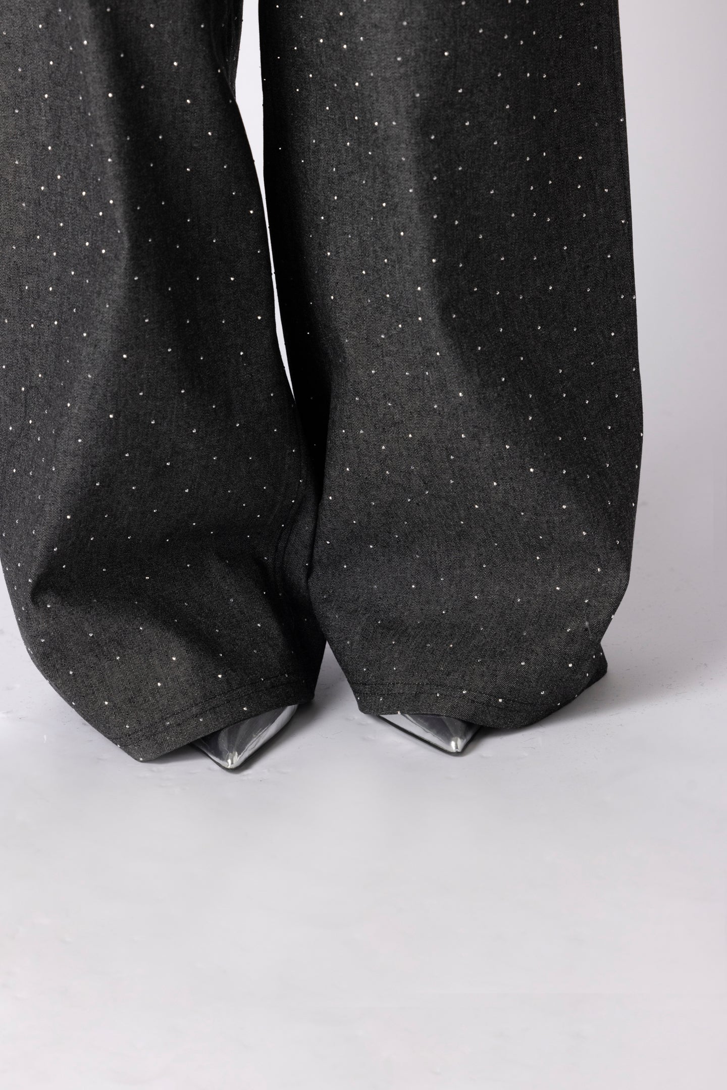 DENIM GLITTER PANTS GREY