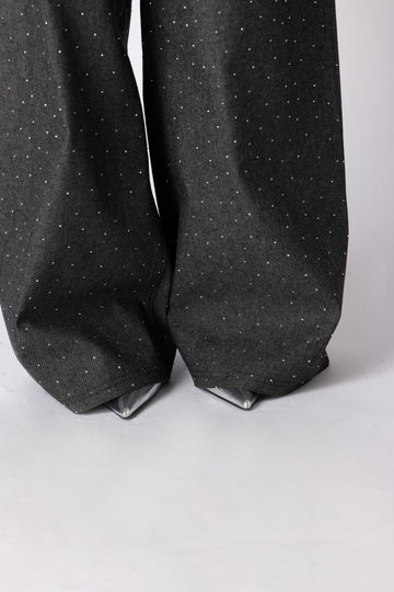 DENIM GLITTER PANTS GREY